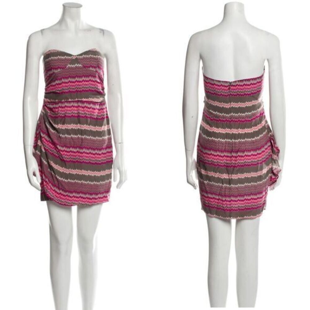 NEW Parker Sweetheart 100%‎ Silk Mini Strapless Dress, Pink print, M